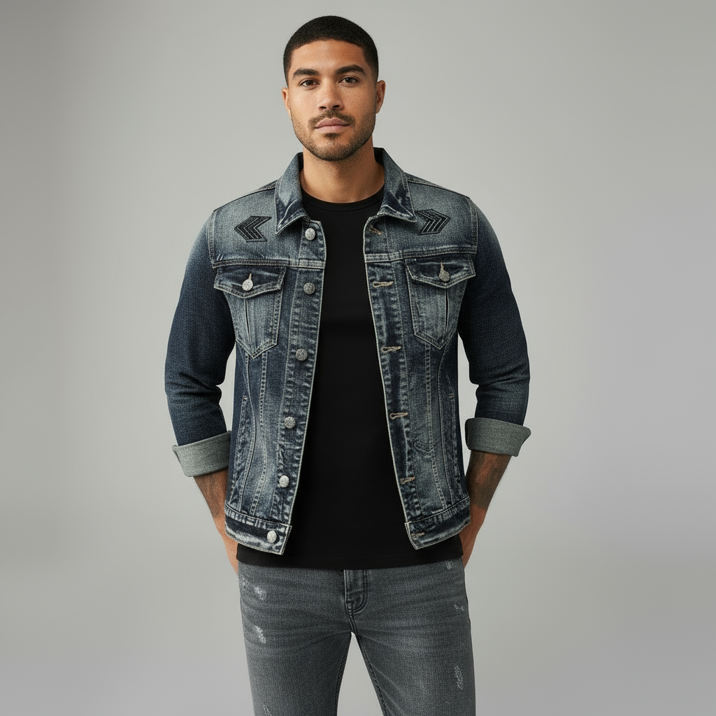 Veste trucker grise pour homme - Style denim classique à boutons avec poches poitrine