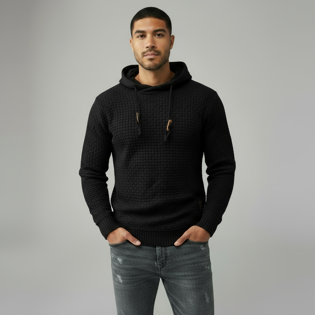 Herren Strick-Hoodie mit Struktur - Verstellbare Kordelkapuze & Gerippte Abschlüsse