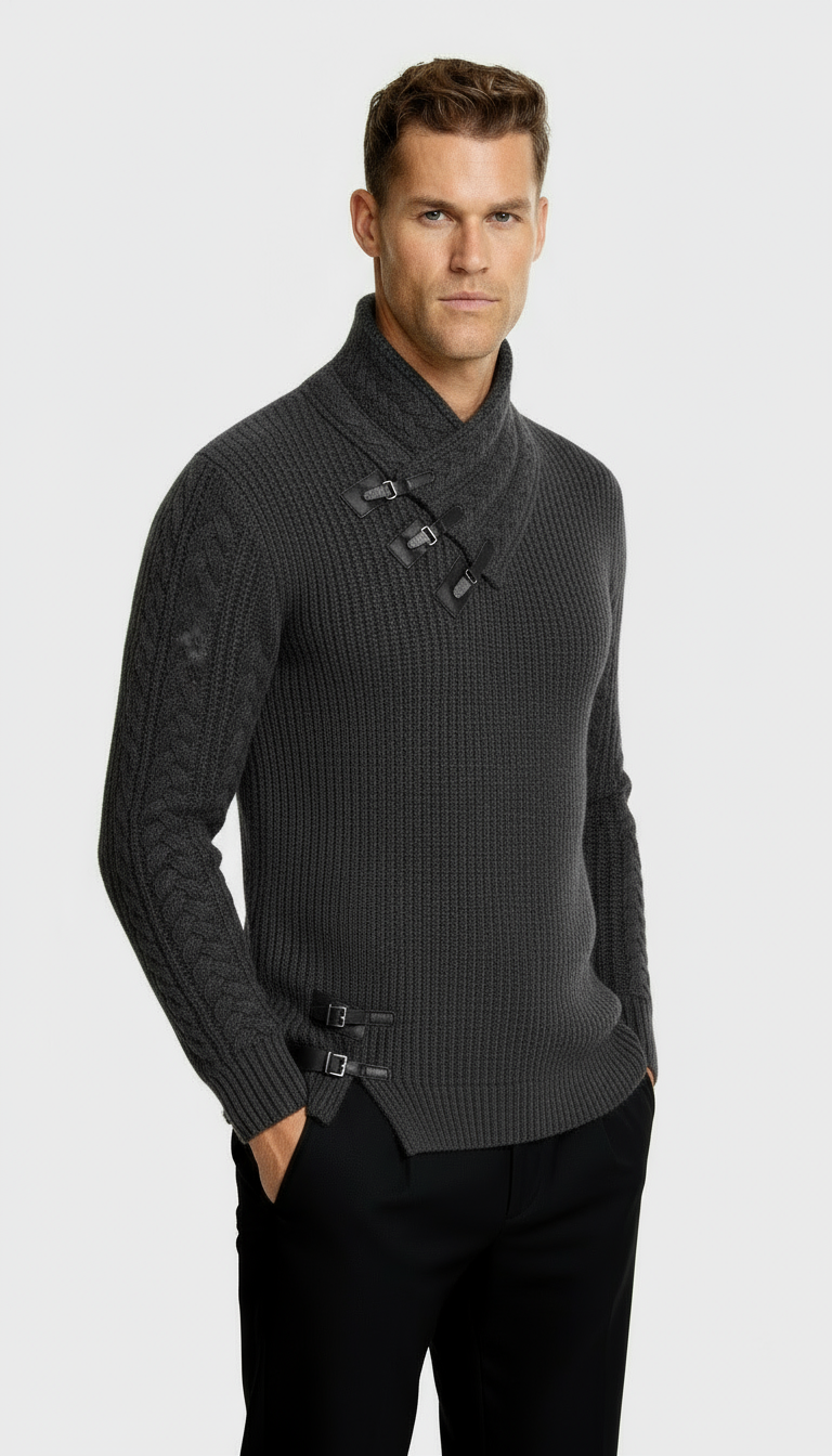 Pull col cheminée pour homme avec détails à bascule – Pull en maille texturée pour un style chic-décontracté