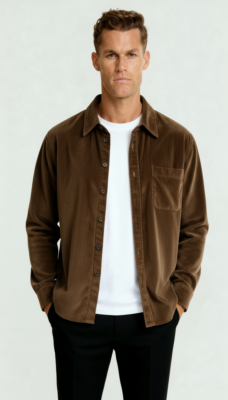 Men’s Long Sleeve Overshirt with Button Fastening & Chest Pocket