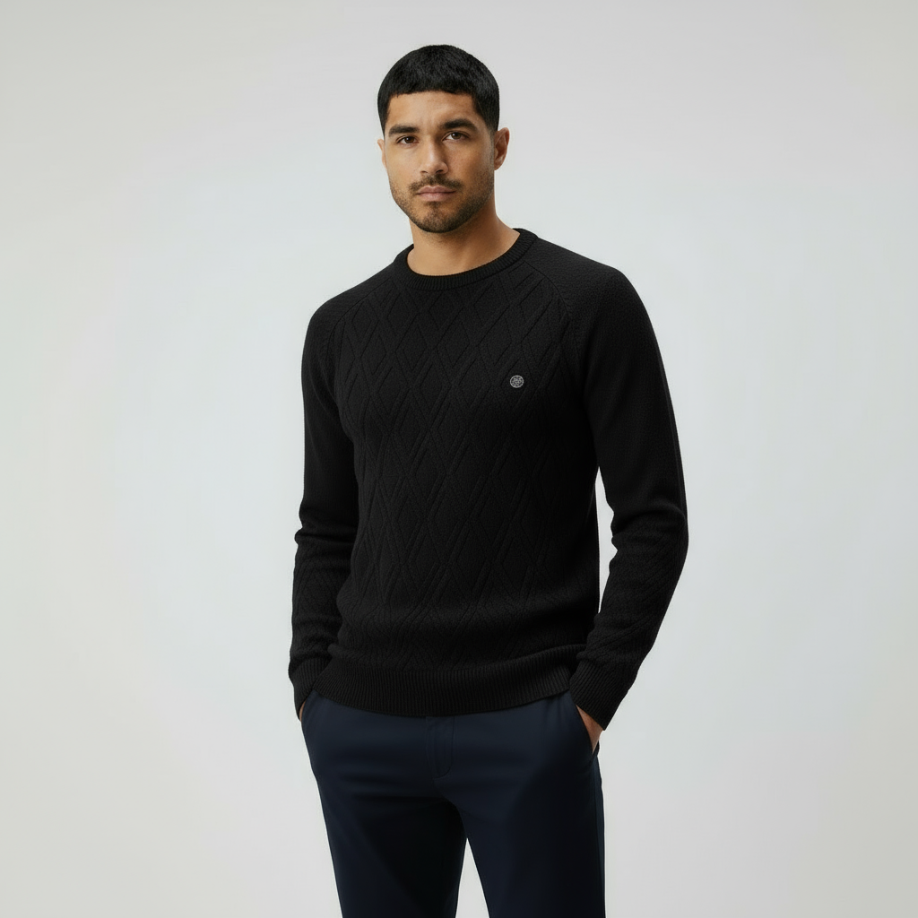 Pull col rond pour homme avec motif losange – Pull en maille classique pour un style chic et décontracté