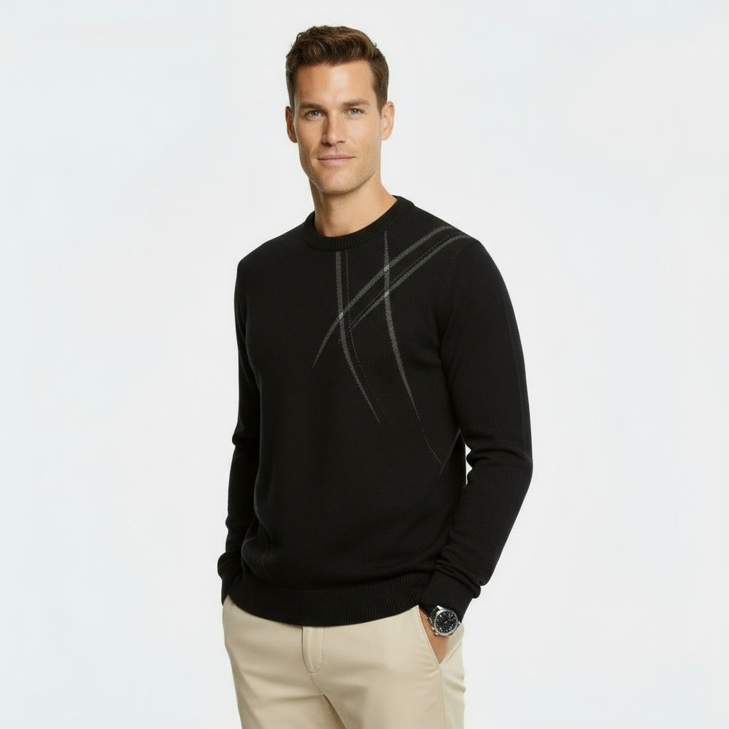 Pull en mélange de laine coupe slim pour homme - Pull-over tricoté à motif abstrait avec bords côtelés