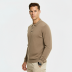 Herren Wollmischung Polo-Kragen Pullover – Regular Fit Strickpullover mit gerippten Kanten & Drei-Knopf-Leiste