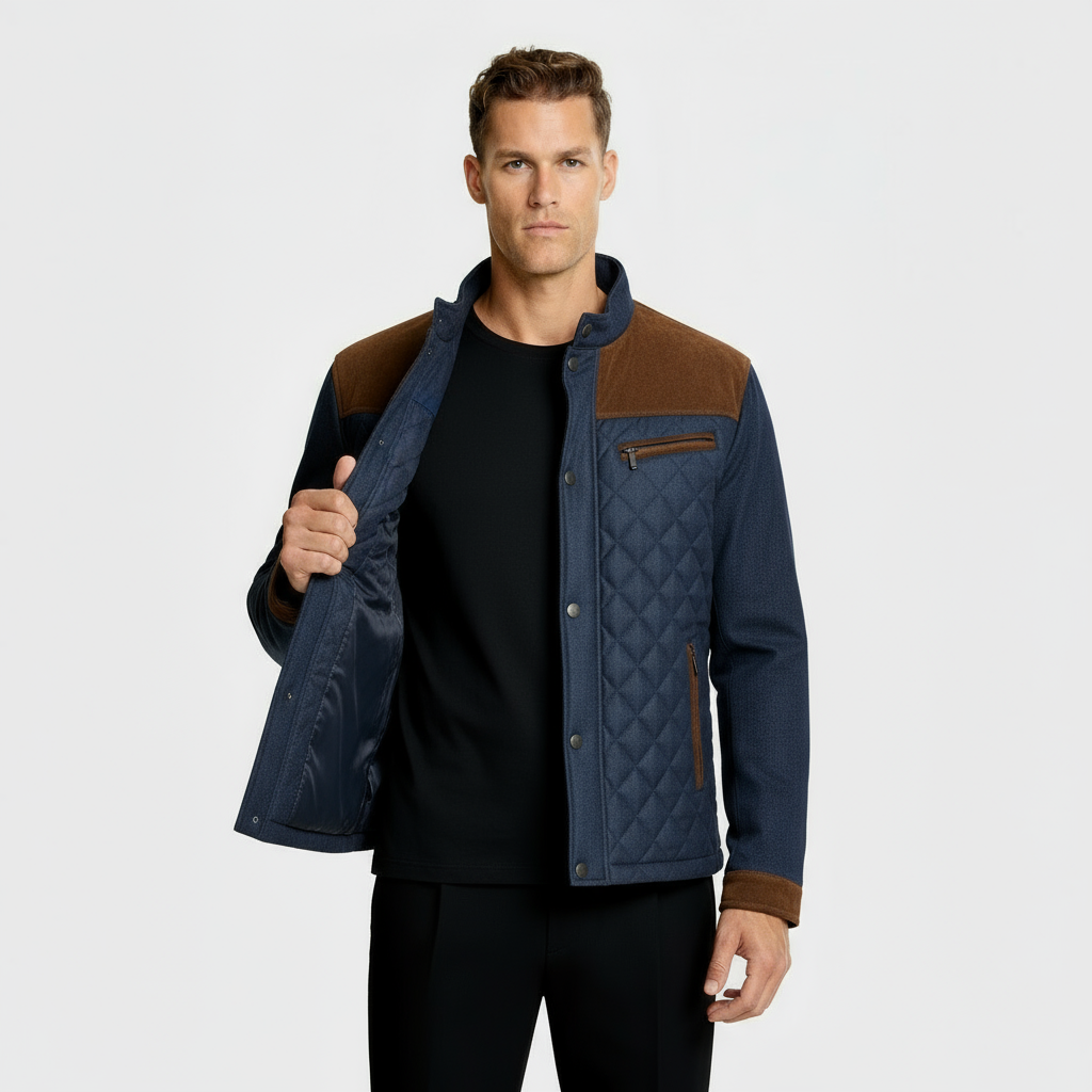Chaqueta acolchada para hombre con cuello alto y cremallera completa – Prenda ligera acolchada para comodidad casual
